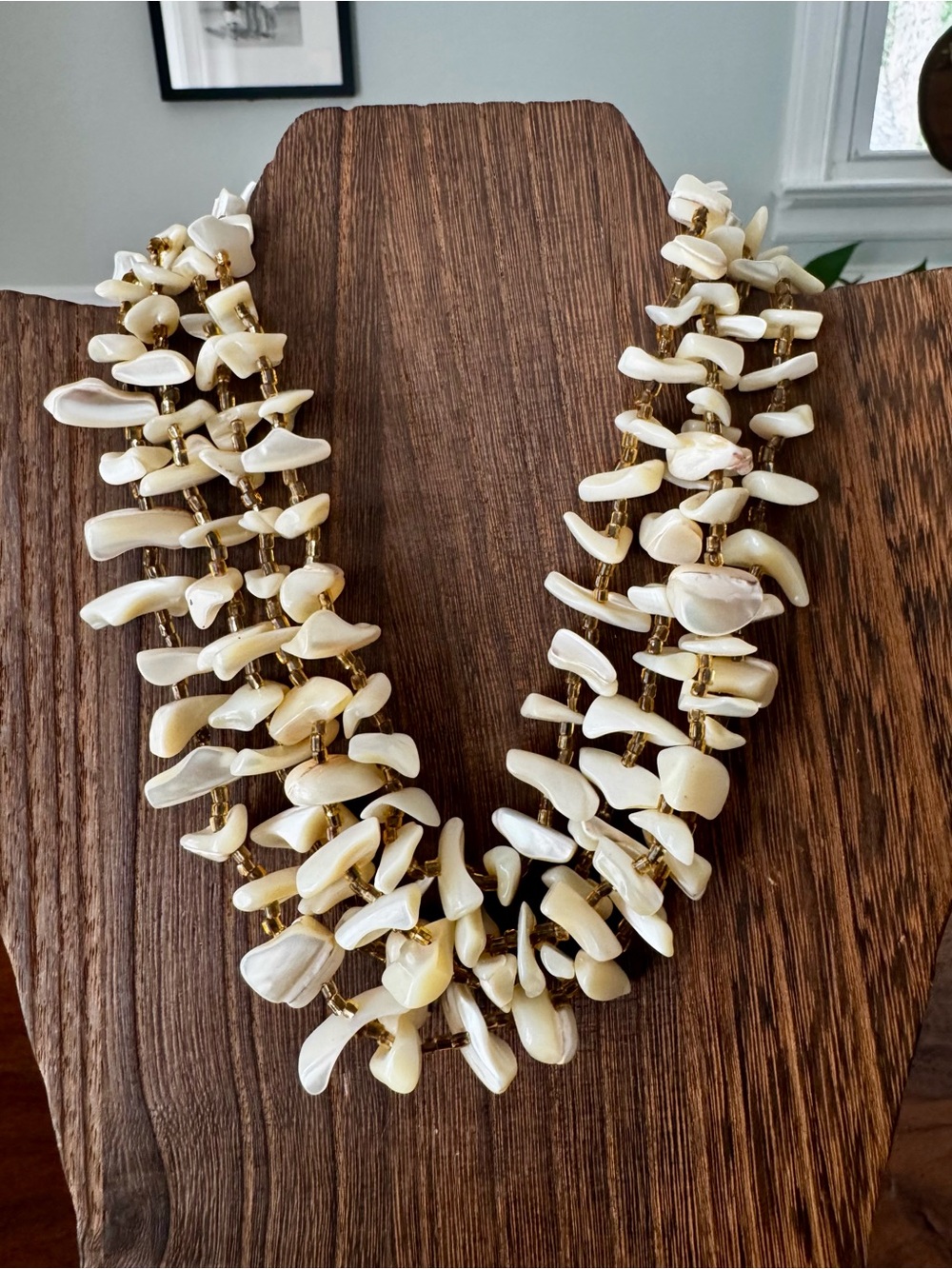 Vintage 60s Multi Strand Mother of Pearl Shell Nugget Bead Necklace Choker Japan